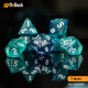Buy Accessories Dice Set. Blue & Green Glitter Dice Set. DnDuck Miniatures Store. 3D figures of characters, elves, monsters, bestiaries, landscape, dragons figures and accessories for role-playing games