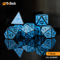 Buy  Temple Ruins Blue Acrylic Dice Set . DnDuck Miniatures Store. 3D figures of characters, elves, monsters, bestiaries, landscape, dragons figures and accessories for role-playing games