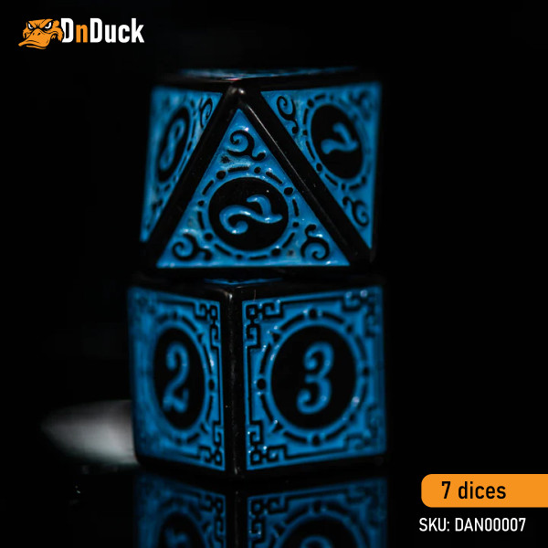 Buy Accessories Dice Set. Temple Ruins Blue Acrylic Dice Set. DnDuck Miniatures Store. 3D figures of characters, elves, monsters, bestiaries, landscape, dragons figures and accessories for role-playing games