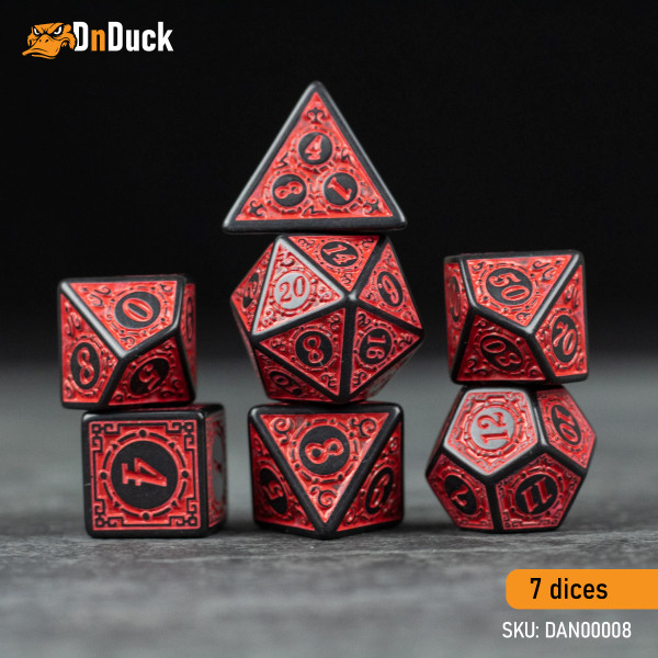 Buy Accessories Dice Set. Temple Ruins Red Acrylic Dice Set. DnDuck Miniatures Store. 3D figures of characters, elves, monsters, bestiaries, landscape, dragons figures and accessories for role-playing games