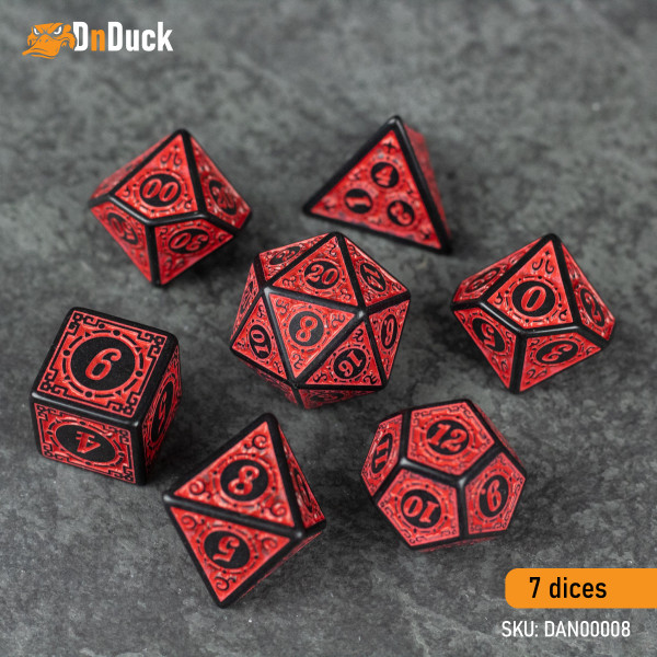Buy Accessories Dice Set. Temple Ruins Red Acrylic Dice Set. DnDuck Miniatures Store. 3D figures of characters, elves, monsters, bestiaries, landscape, dragons figures and accessories for role-playing games