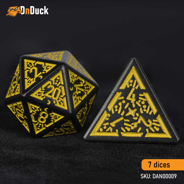 Buy Accessories Dice Set. Temple Ruins Yellow Acrylic Dice Set. DnDuck Miniatures Store. 3D figures of characters, elves, monsters, bestiaries, landscape, dragons figures and accessories for role-playing games