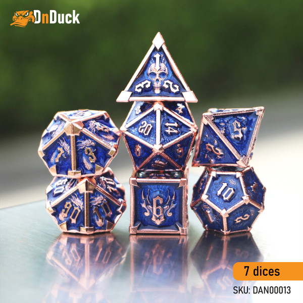 Buy Accessories Dice Set. Metal Dragon Skull Dice Set - Copper Blue. DnDuck Miniatures Store. 3D figures of characters, elves, monsters, bestiaries, landscape, dragons figures and accessories for role-playing games