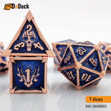 Metal Dragon Skull Dice Set - Copper Blue