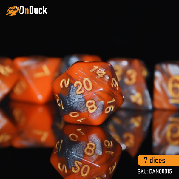 Buy Accessories Dice Set. Orange and Grey Dice Set. DnDuck Miniatures Store. 3D figures of characters, elves, monsters, bestiaries, landscape, dragons figures and accessories for role-playing games