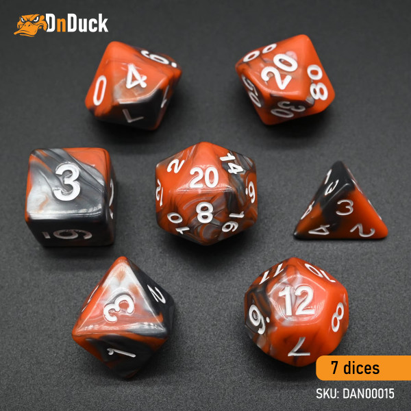 Buy Accessories Dice Set. Orange and Grey Dice Set. DnDuck Miniatures Store. 3D figures of characters, elves, monsters, bestiaries, landscape, dragons figures and accessories for role-playing games
