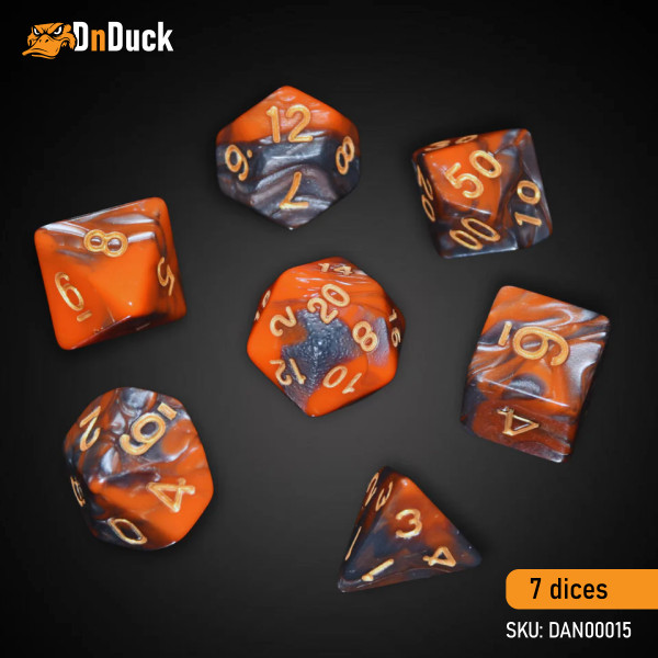 Buy Accessories Dice Set. Orange and Grey Dice Set. DnDuck Miniatures Store. 3D figures of characters, elves, monsters, bestiaries, landscape, dragons figures and accessories for role-playing games