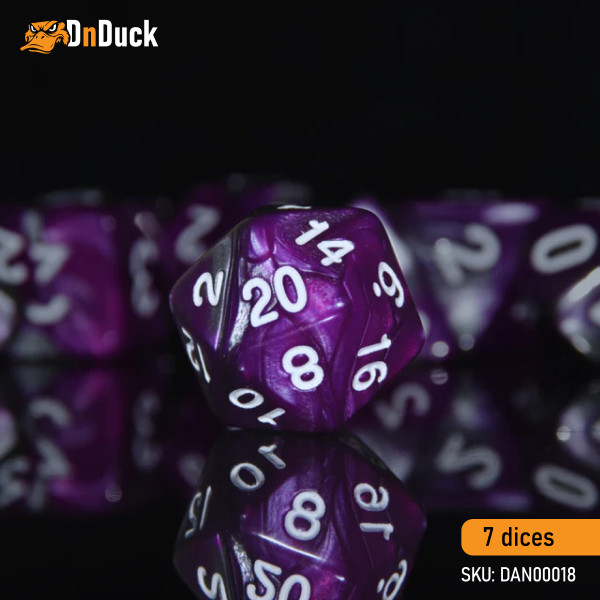 Buy Accessories Dice Set. Purple and Grey Dice Set. DnDuck Miniatures Store. 3D figures of characters, elves, monsters, bestiaries, landscape, dragons figures and accessories for role-playing games