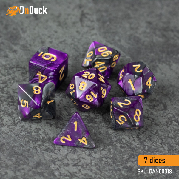 Buy Accessories Dice Set. Purple and Grey Dice Set. DnDuck Miniatures Store. 3D figures of characters, elves, monsters, bestiaries, landscape, dragons figures and accessories for role-playing games