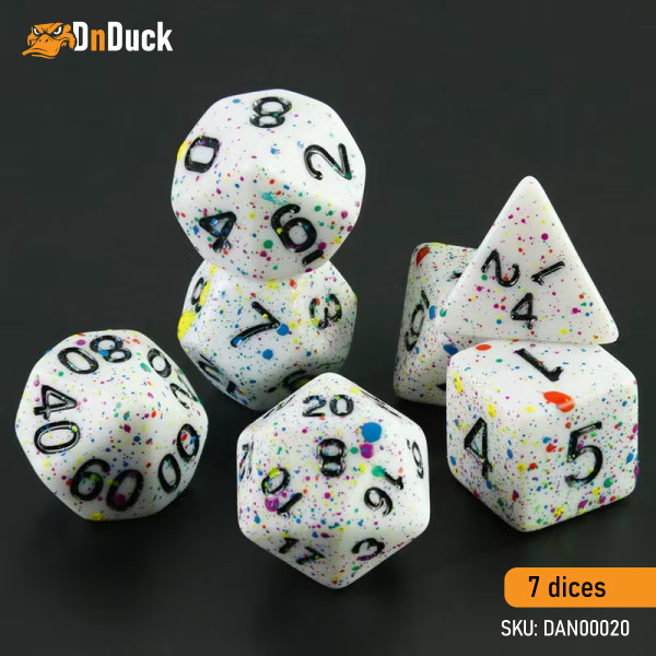 Buy Accessories Dice Set. Paint Splatter RPG Dice Set. DnDuck Miniatures Store. 3D figures of characters, elves, monsters, bestiaries, landscape, dragons figures and accessories for role-playing games