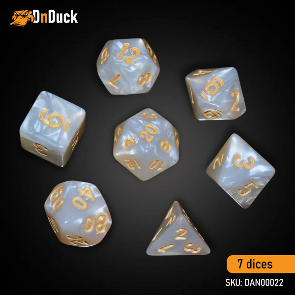 Buy Accessories Dice Set. Pearl Dice Set. DnDuck Miniatures Store. 3D figures of characters, elves, monsters, bestiaries, landscape, dragons figures and accessories for role-playing games