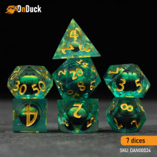 Buy  Green Dragon Eyes Dise Set . DnDuck Miniatures Store. 3D figures of characters, elves, monsters, bestiaries, landscape, dragons figures and accessories for role-playing games