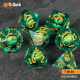 Buy Accessories Dice Set. Green Dragon Eyes Dise Set. DnDuck Miniatures Store. 3D figures of characters, elves, monsters, bestiaries, landscape, dragons figures and accessories for role-playing games