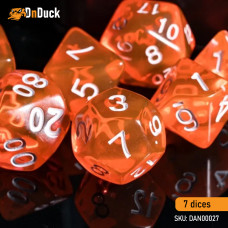 Buy  Transparent Orange Dise Set . DnDuck Miniatures Store. 3D figures of characters, elves, monsters, bestiaries, landscape, dragons figures and accessories for role-playing games
