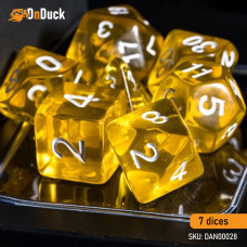 Buy  Transparent Yellow Dise Set . DnDuck Miniatures Store. 3D figures of characters, elves, monsters, bestiaries, landscape, dragons figures and accessories for role-playing games