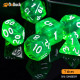 Buy Accessories Dice Set. Transparent Light Green Dise Set. DnDuck Miniatures Store. 3D figures of characters, elves, monsters, bestiaries, landscape, dragons figures and accessories for role-playing games