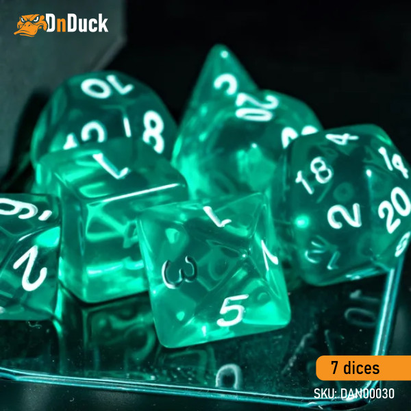 Buy Accessories Dice Set. Transparent Azure Dise Set. DnDuck Miniatures Store. 3D figures of characters, elves, monsters, bestiaries, landscape, dragons figures and accessories for role-playing games