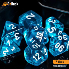 Buy  Transparent Sapphire Dise Set . DnDuck Miniatures Store. 3D figures of characters, elves, monsters, bestiaries, landscape, dragons figures and accessories for role-playing games