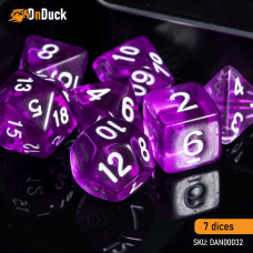 Buy  Transparent Purple Dise Set . DnDuck Miniatures Store. 3D figures of characters, elves, monsters, bestiaries, landscape, dragons figures and accessories for role-playing games