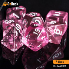 Buy  Transparent Pink Dise Set . DnDuck Miniatures Store. 3D figures of characters, elves, monsters, bestiaries, landscape, dragons figures and accessories for role-playing games