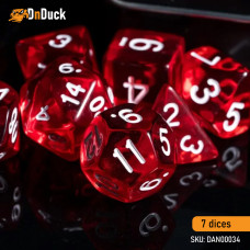 Buy  Transparent Red Dise Set . DnDuck Miniatures Store. 3D figures of characters, elves, monsters, bestiaries, landscape, dragons figures and accessories for role-playing games