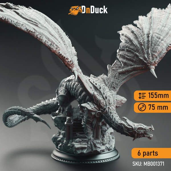 Buy 3d miniature Dragon. Armoured Dragon - Kuriazor the Dark Scaled. DnDuck Miniatures Store. 3D figures of characters, elves, monsters, bestiaries, landscape, dragons figures and accessories for role-playing games