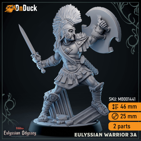 Buy 3d miniature Humanoid. Eulyssian Warrior. DnDuck Miniatures Store. 3D figures of characters, elves, monsters, bestiaries, landscape, dragons figures and accessories for role-playing games