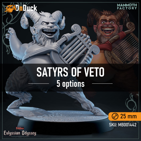 Buy 3d miniature Humanoid. Satyrs of Veto. DnDuck Miniatures Store. 3D figures of characters, elves, monsters, bestiaries, landscape, dragons figures and accessories for role-playing games