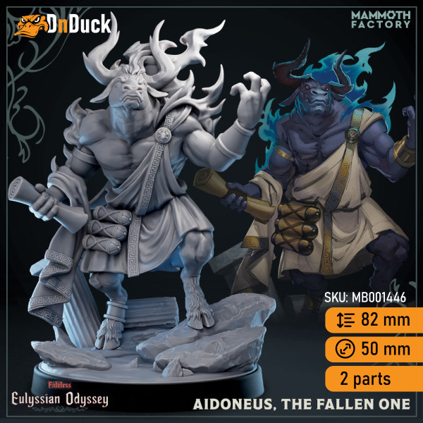 Buy 3d miniature Humanoid. Minotaur Aidoneus, The Fallen One. DnDuck Miniatures Store. 3D figures of characters, elves, monsters, bestiaries, landscape, dragons figures and accessories for role-playing games