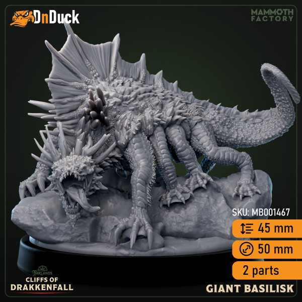 Buy 3d miniature Monster. Giant Basilisk. DnDuck Miniatures Store. 3D figures of characters, elves, monsters, bestiaries, landscape, dragons figures and accessories for role-playing games