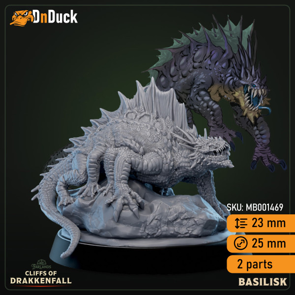 Buy 3d miniature Monster. Basilisk. DnDuck Miniatures Store. 3D figures of characters, elves, monsters, bestiaries, landscape, dragons figures and accessories for role-playing games