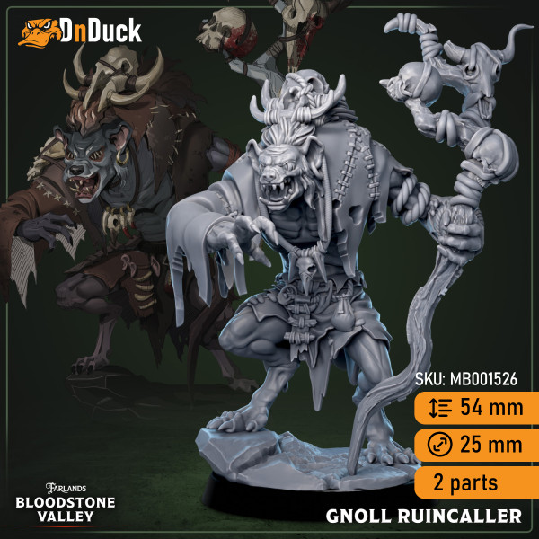 Buy 3d miniature Humanoid. Gnoll Ruin-Caller. DnDuck Miniatures Store. 3D figures of characters, elves, monsters, bestiaries, landscape, dragons figures and accessories for role-playing games