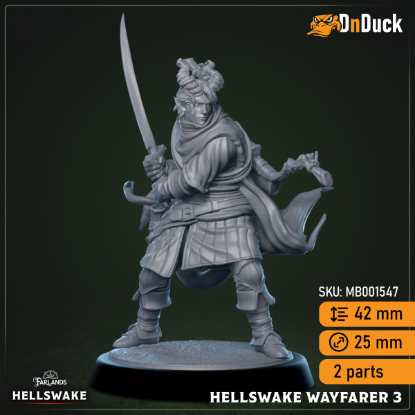 Buy 3d miniature Humanoid. Hellswake Wayfarers. DnDuck Miniatures Store. 3D figures of characters, elves, monsters, bestiaries, landscape, dragons figures and accessories for role-playing games