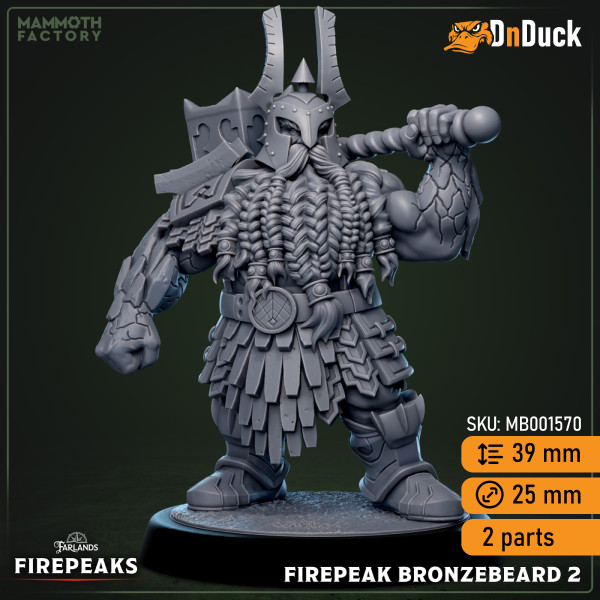 Buy 3d miniature Humanoid. Firepeak Bronzebeard. DnDuck Miniatures Store. 3D figures of characters, elves, monsters, bestiaries, landscape, dragons figures and accessories for role-playing games