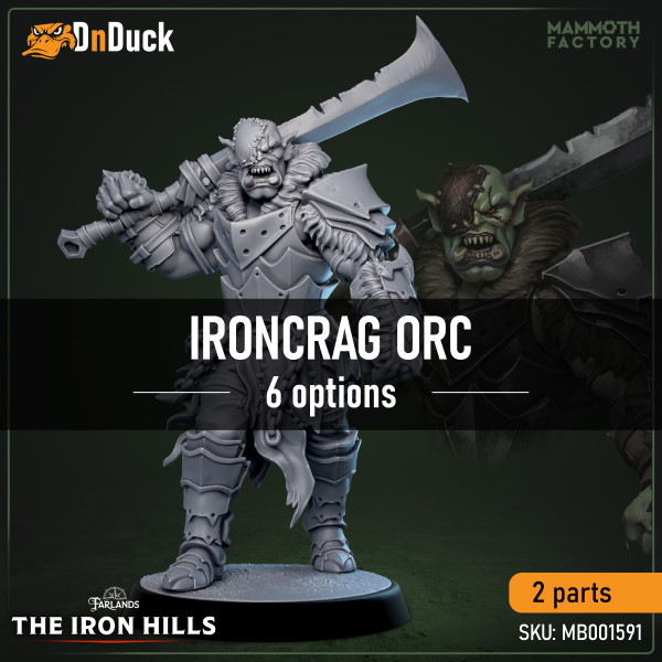 Buy 3d miniature Humanoid. Ironcrag Orc. DnDuck Miniatures Store. 3D figures of characters, elves, monsters, bestiaries, landscape, dragons figures and accessories for role-playing games