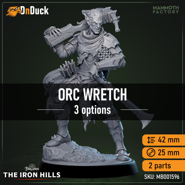 Buy 3d miniature Humanoid. Orc Wretch. DnDuck Miniatures Store. 3D figures of characters, elves, monsters, bestiaries, landscape, dragons figures and accessories for role-playing games