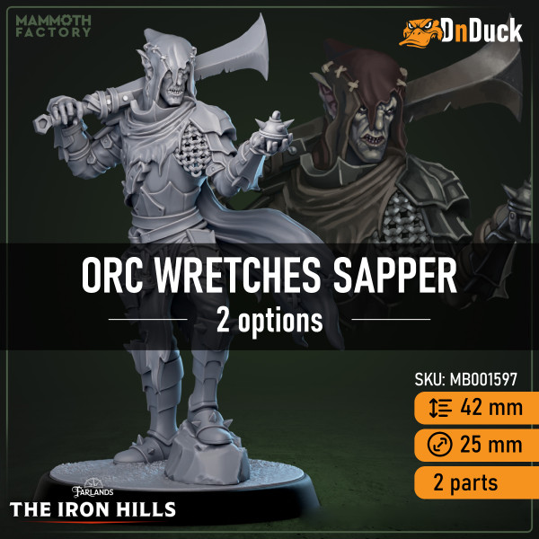 Buy 3d miniature Humanoid. Orc Wretches Sapper. DnDuck Miniatures Store. 3D figures of characters, elves, monsters, bestiaries, landscape, dragons figures and accessories for role-playing games