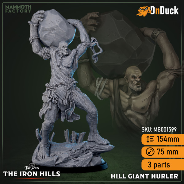 Buy 3d miniature Huge. Hill Giant Hurler. DnDuck Miniatures Store. 3D figures of characters, elves, monsters, bestiaries, landscape, dragons figures and accessories for role-playing games