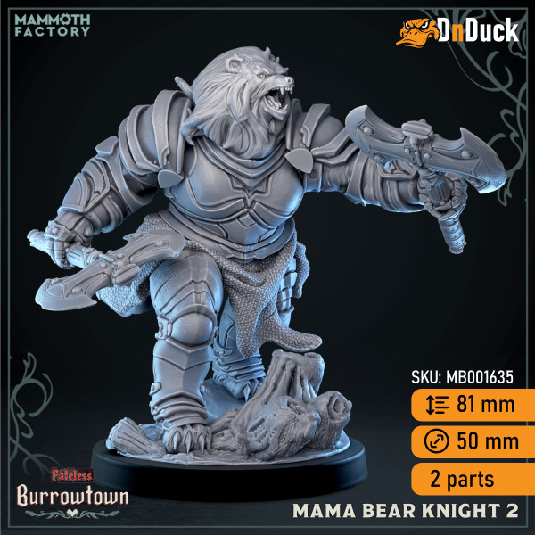 Buy 3d miniature Humanoid. Mama Bear Knight. DnDuck Miniatures Store. 3D figures of characters, elves, monsters, bestiaries, landscape, dragons figures and accessories for role-playing games