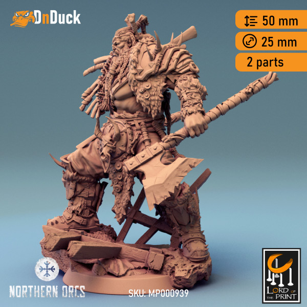 Buy 3d miniature Orc. Barbarian / Fighter. Orc King Azhrog Charge 1. DnDuck Miniatures Store. 3D figures of characters, elves, monsters, bestiaries, landscape, dragons figures and accessories for role-playing games