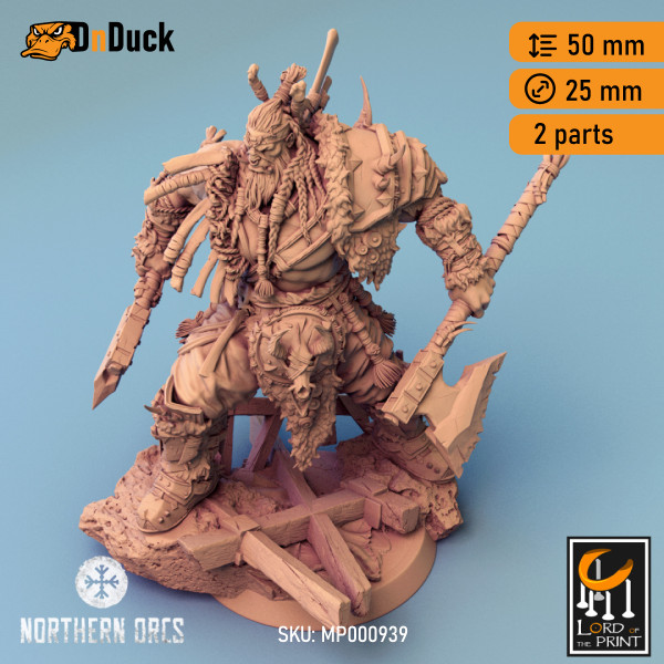 Buy 3d miniature Orc. Barbarian / Fighter. Orc King Azhrog Charge 1. DnDuck Miniatures Store. 3D figures of characters, elves, monsters, bestiaries, landscape, dragons figures and accessories for role-playing games