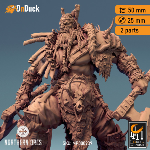Buy 3d miniature Orc. Barbarian / Fighter. Orc King Azhrog Charge 1. DnDuck Miniatures Store. 3D figures of characters, elves, monsters, bestiaries, landscape, dragons figures and accessories for role-playing games