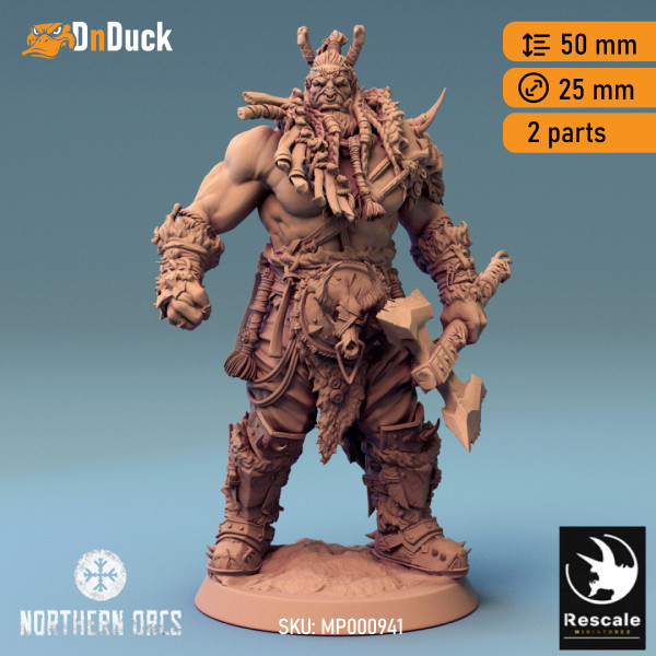 Buy 3d miniature Orc. Barbarian / Fighter. Orc King Azhrog Stand. DnDuck Miniatures Store. 3D figures of characters, elves, monsters, bestiaries, landscape, dragons figures and accessories for role-playing games