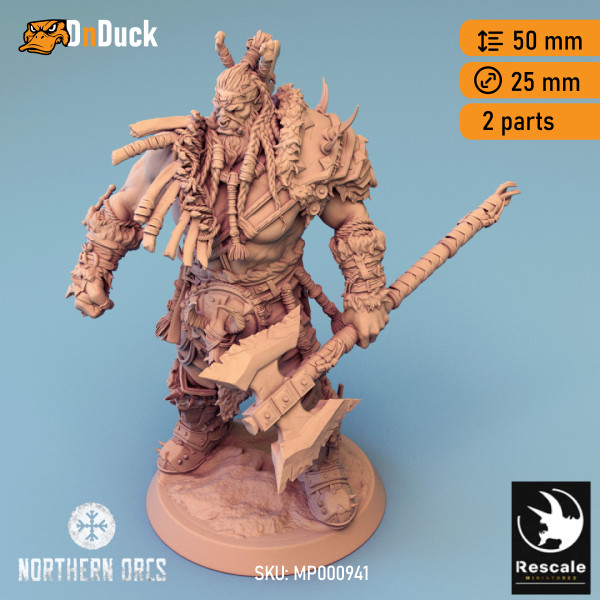 Buy 3d miniature Orc. Barbarian / Fighter. Orc King Azhrog Stand. DnDuck Miniatures Store. 3D figures of characters, elves, monsters, bestiaries, landscape, dragons figures and accessories for role-playing games