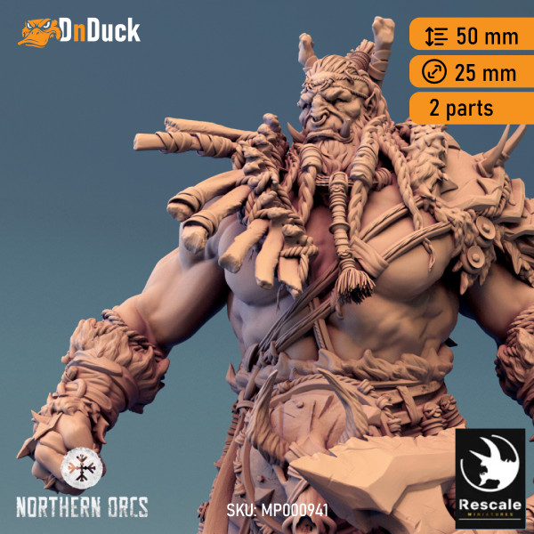 Buy 3d miniature Orc. Barbarian / Fighter. Orc King Azhrog Stand. DnDuck Miniatures Store. 3D figures of characters, elves, monsters, bestiaries, landscape, dragons figures and accessories for role-playing games