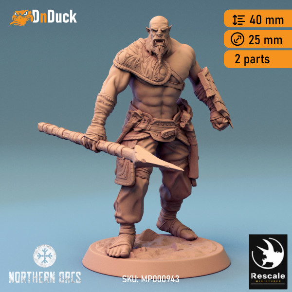 Buy 3d miniature Orc. Barbarian / Fighter / NPC. Orc King Azhrog Charge 1. DnDuck Miniatures Store. 3D figures of characters, elves, monsters, bestiaries, landscape, dragons figures and accessories for role-playing games
