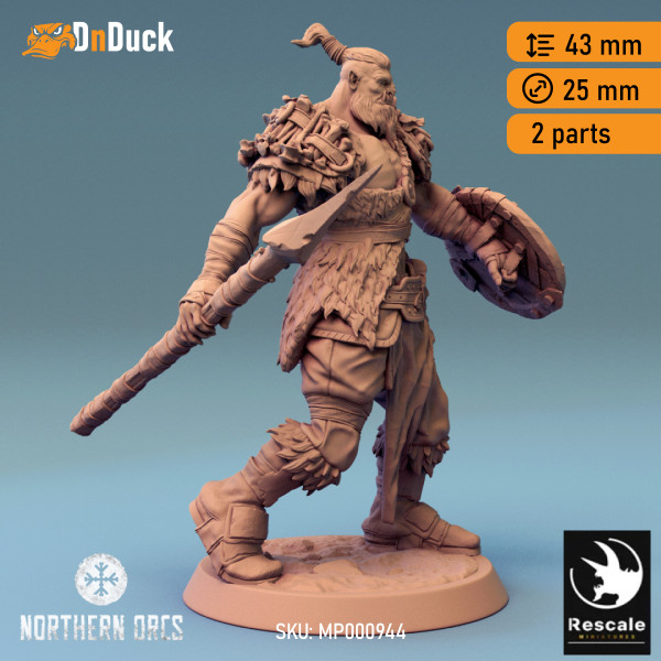 Buy 3d miniature Orc. Barbarian / Fighter / NPC. Orc Soldier Spear 2. DnDuck Miniatures Store. 3D figures of characters, elves, monsters, bestiaries, landscape, dragons figures and accessories for role-playing games