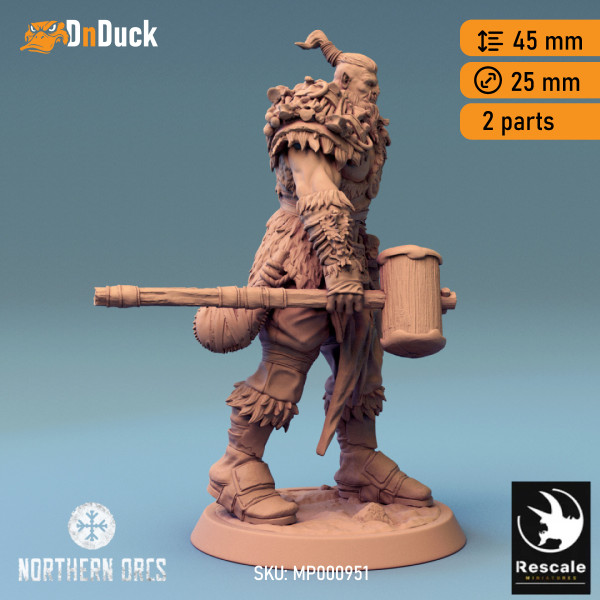 Buy 3d miniature Orc. Barbarian / Fighter / NPC. Orc Soldier Hammer 2. DnDuck Miniatures Store. 3D figures of characters, elves, monsters, bestiaries, landscape, dragons figures and accessories for role-playing games