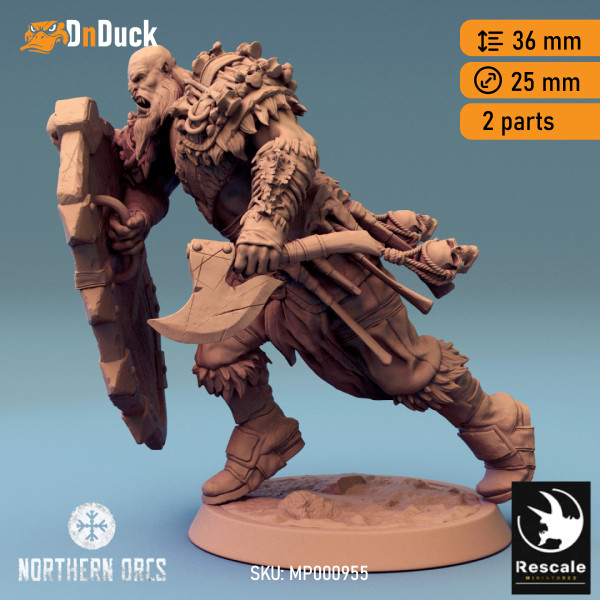 Buy 3d miniature Orc. Barbarian / Fighter / NPC. Orc Soldier Axe 2. DnDuck Miniatures Store. 3D figures of characters, elves, monsters, bestiaries, landscape, dragons figures and accessories for role-playing games