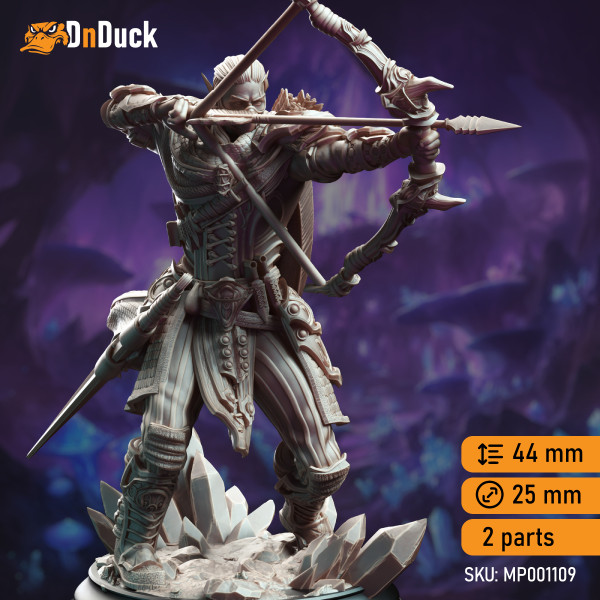Buy 3d miniature Elf / Drow. Ranger. Indua'ne Viverik, Drow Ranger of the Underdark. DnDuck Miniatures Store. 3D figures of characters, elves, monsters, bestiaries, landscape, dragons figures and accessories for role-playing games